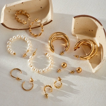 Pearl Hoop Earrings Set