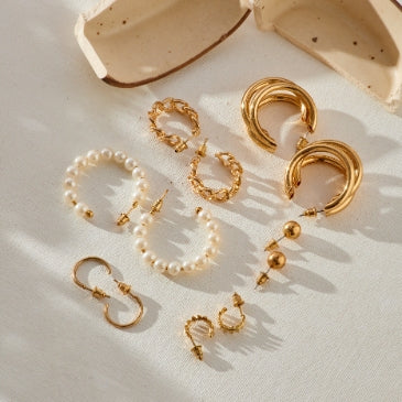 Pearl Hoop Earrings Set