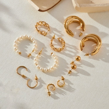 Pearl Hoop Earrings Set