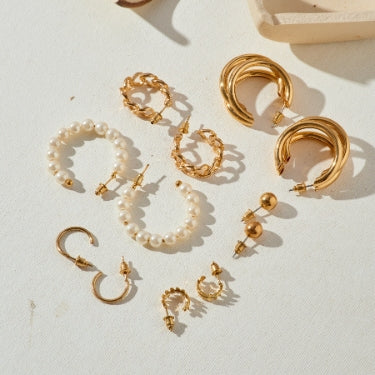 Pearl Hoop Earrings Set