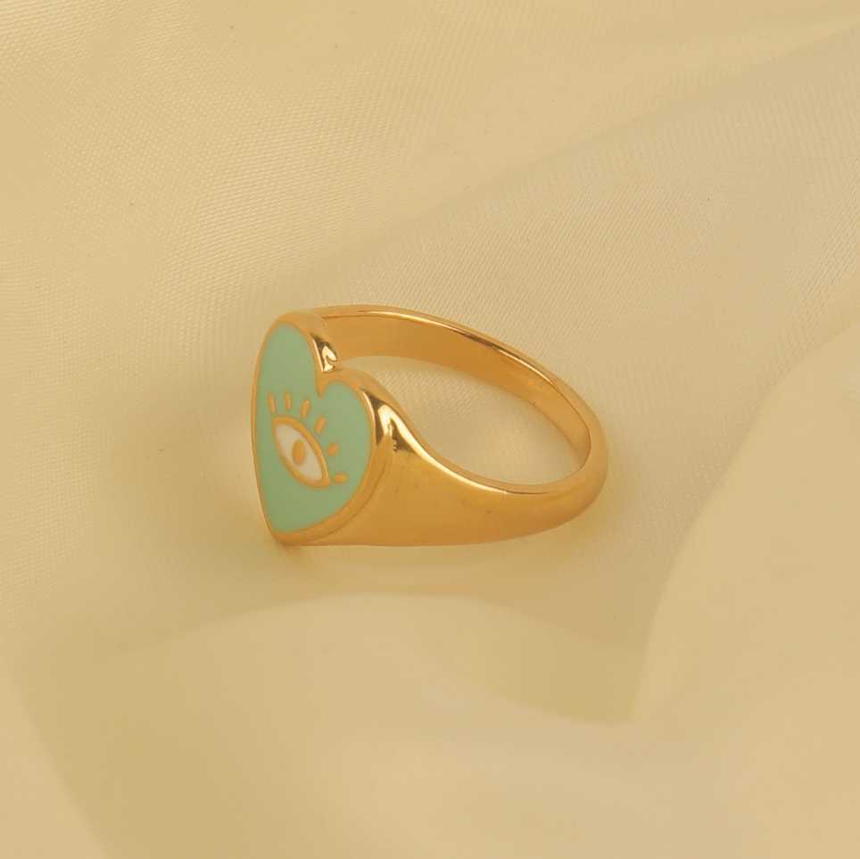 Blue Heart Evil Eye Ring