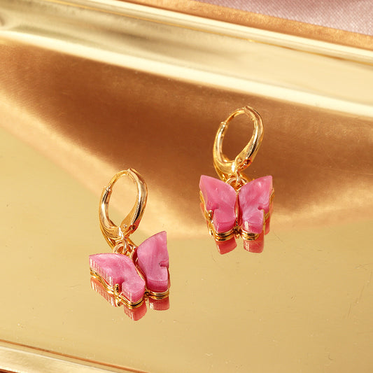 Pink Butterfly Drop Earrings