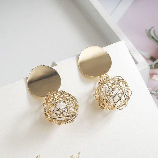 Contemporary Brass and Crystal Drop Earrings