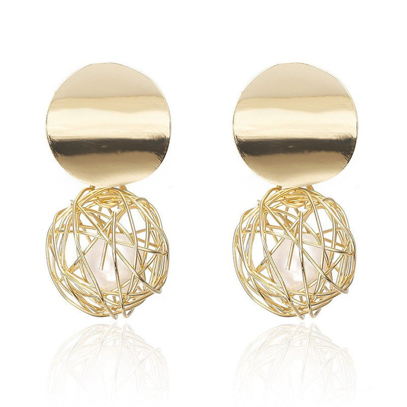 Contemporary Brass and Crystal Drop Earrings